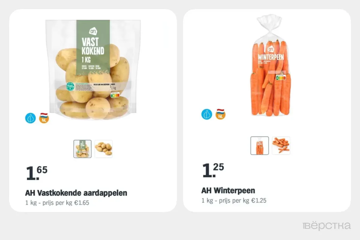 Цена на продукты для приготовления оливье в магазинах Нидерландов
